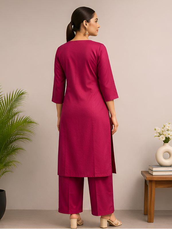 Embroidered Magenta Kurta & Pant Set