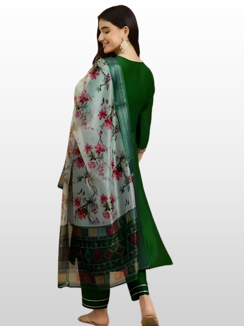 Green Embroidered Kurta Pant Dupatta Set