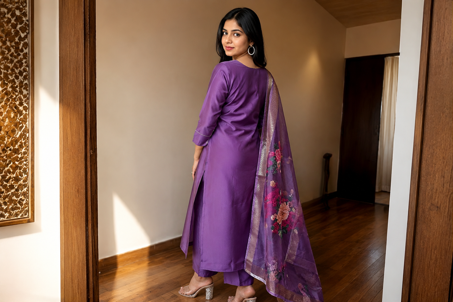 Purple Embroidered 3-Piece Kurta Set With Dupatta