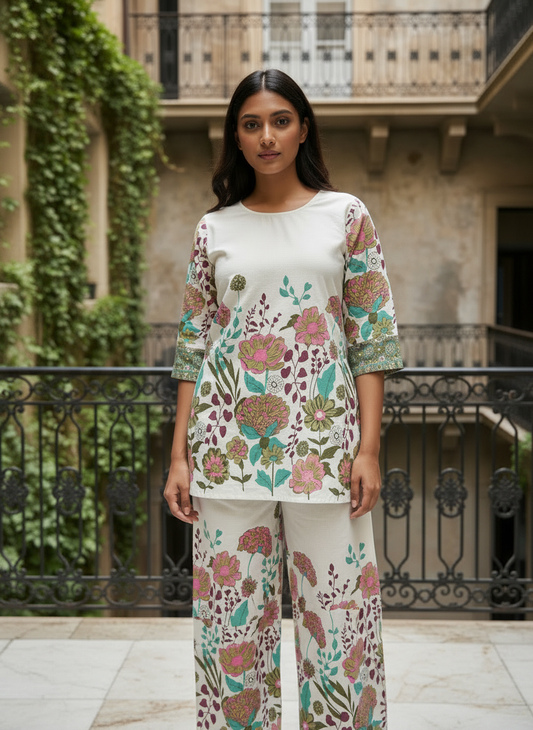 Floral Printed Khadi Cotton Co-Ord Set