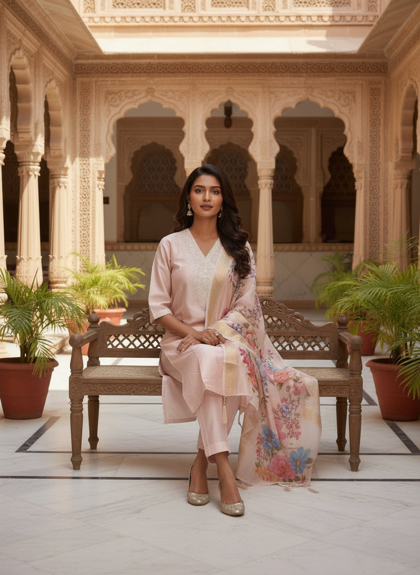 Roman Silk Floral Dupatta Set With Dupatta