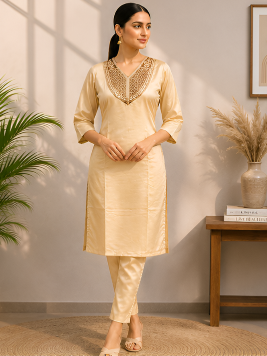 Elegant Embroidered Straight Kurta & Pant Set