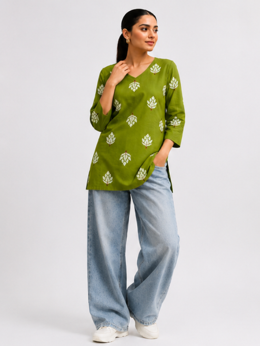 Olive Bloom Short Kurti