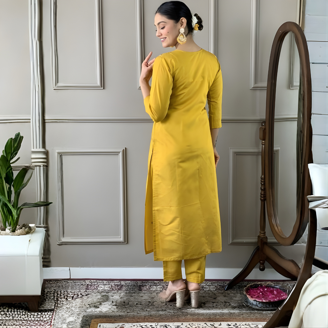 Yellow Floral Embroidered Kurta Set With Dupatta