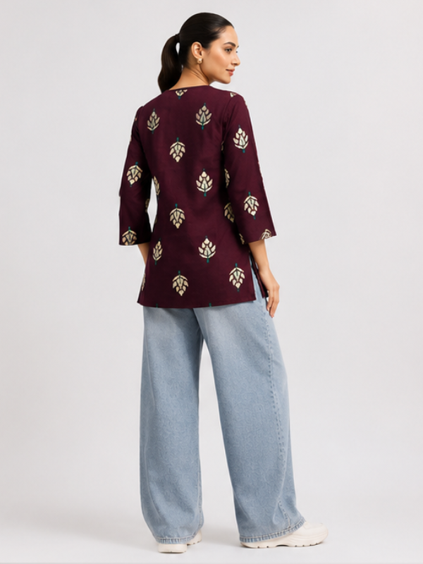 Burgundy Bloom Short Kurti