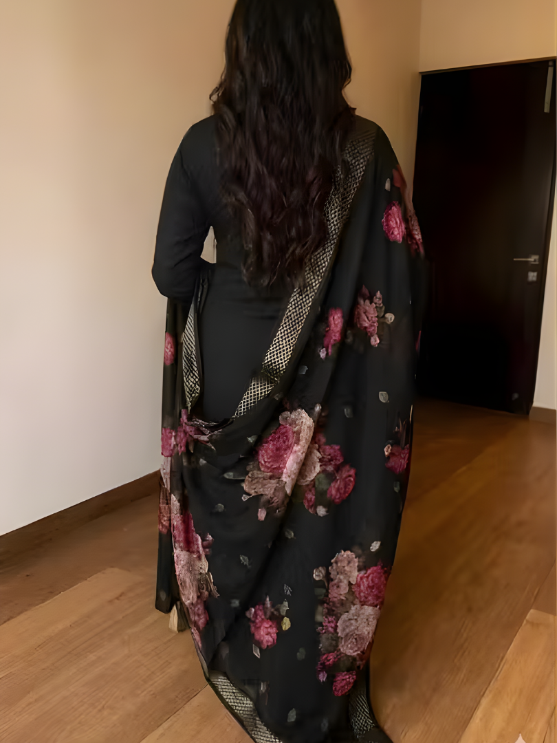 Elegant Black Embroidered Kurta Set With Dupatta