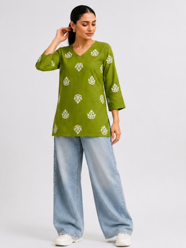 Olive Bloom Short Kurti