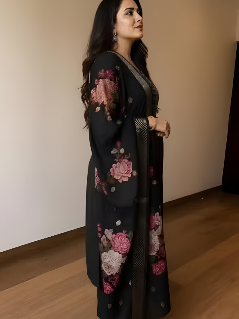 Elegant Black Embroidered Kurta Set With Dupatta