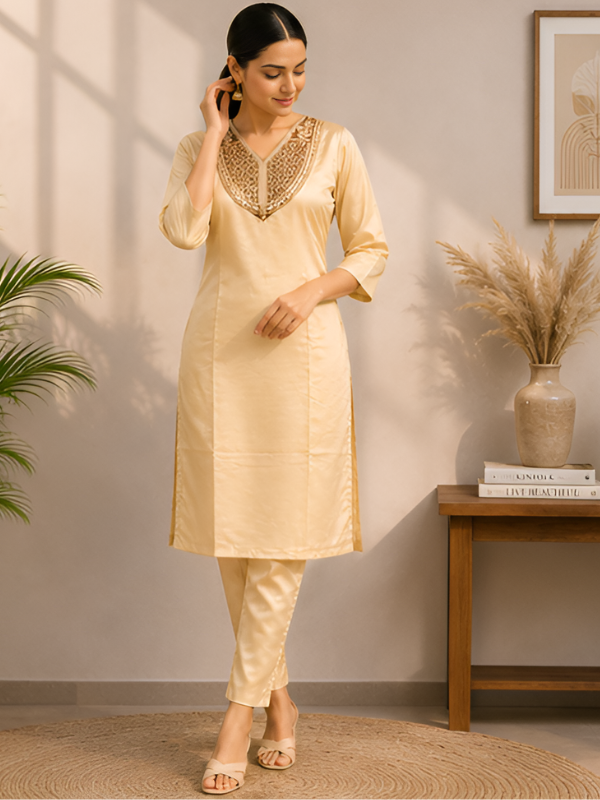 Elegant Embroidered Straight Kurta & Pant Set