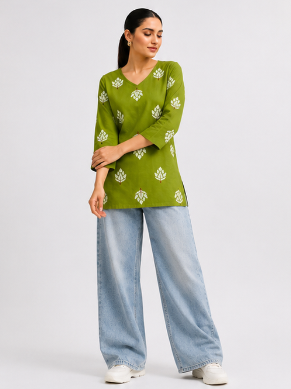 Olive Bloom Short Kurti