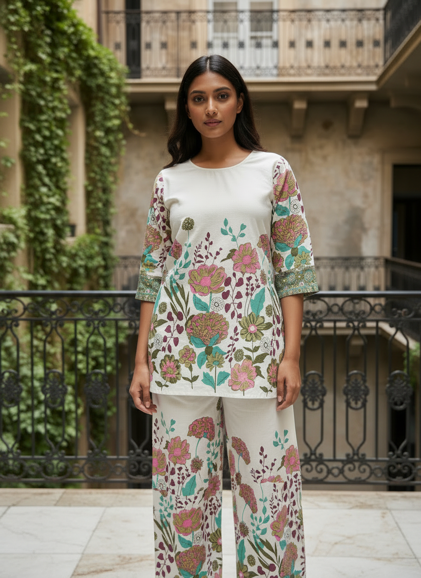 Floral Printed Khadi Cotton Co-Ord Set