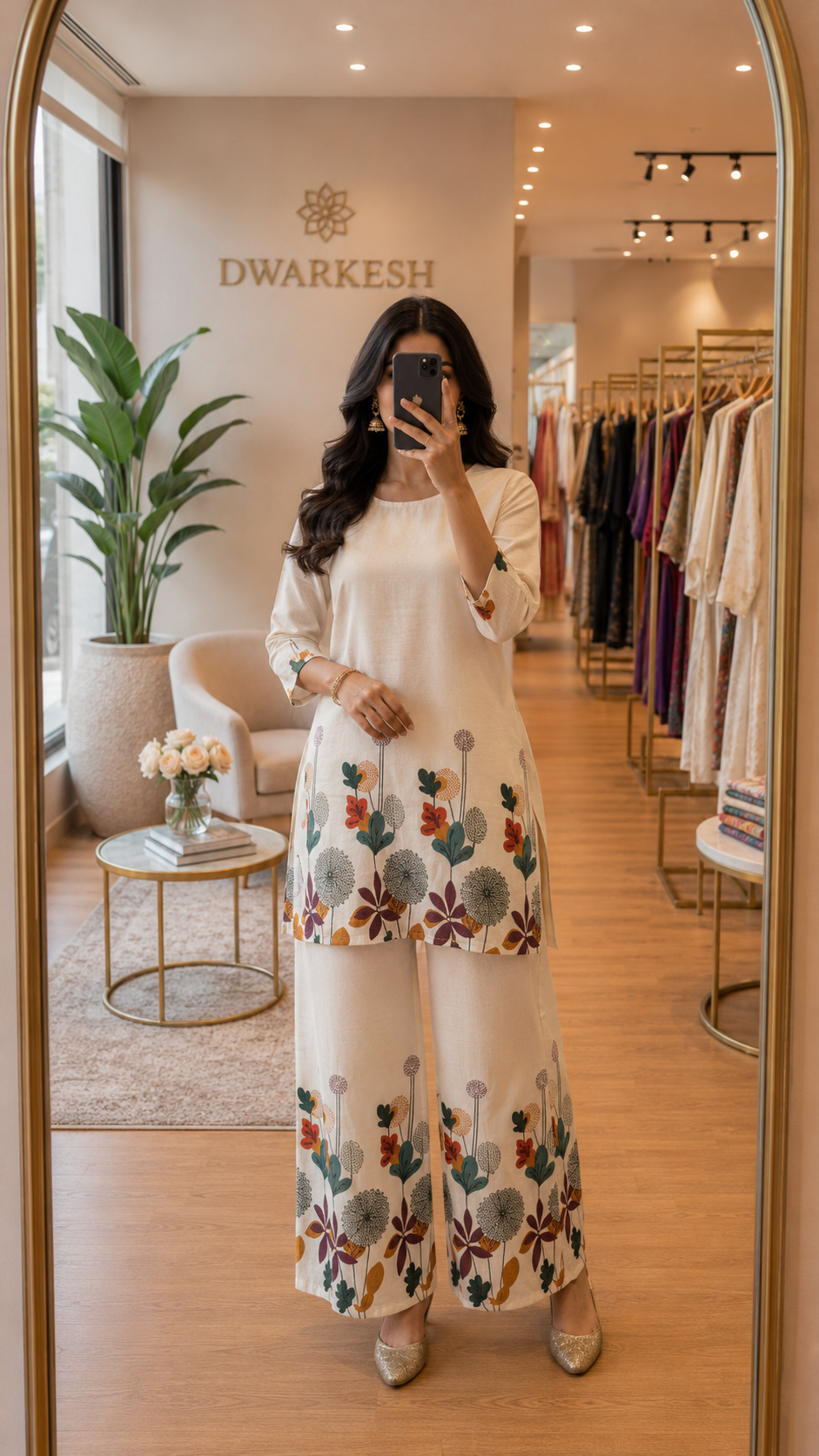 Floral Border Khadi Co-ord Set