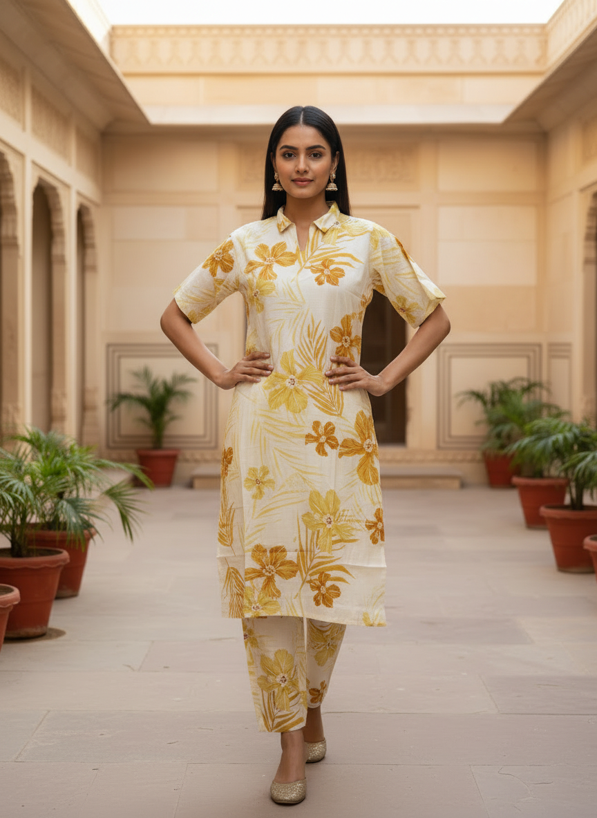 Floral Khadi Cotton Co-Ord Set