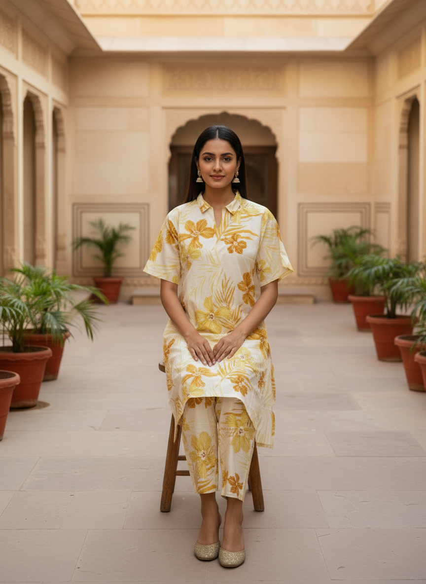 Floral Khadi Cotton Co-Ord Set