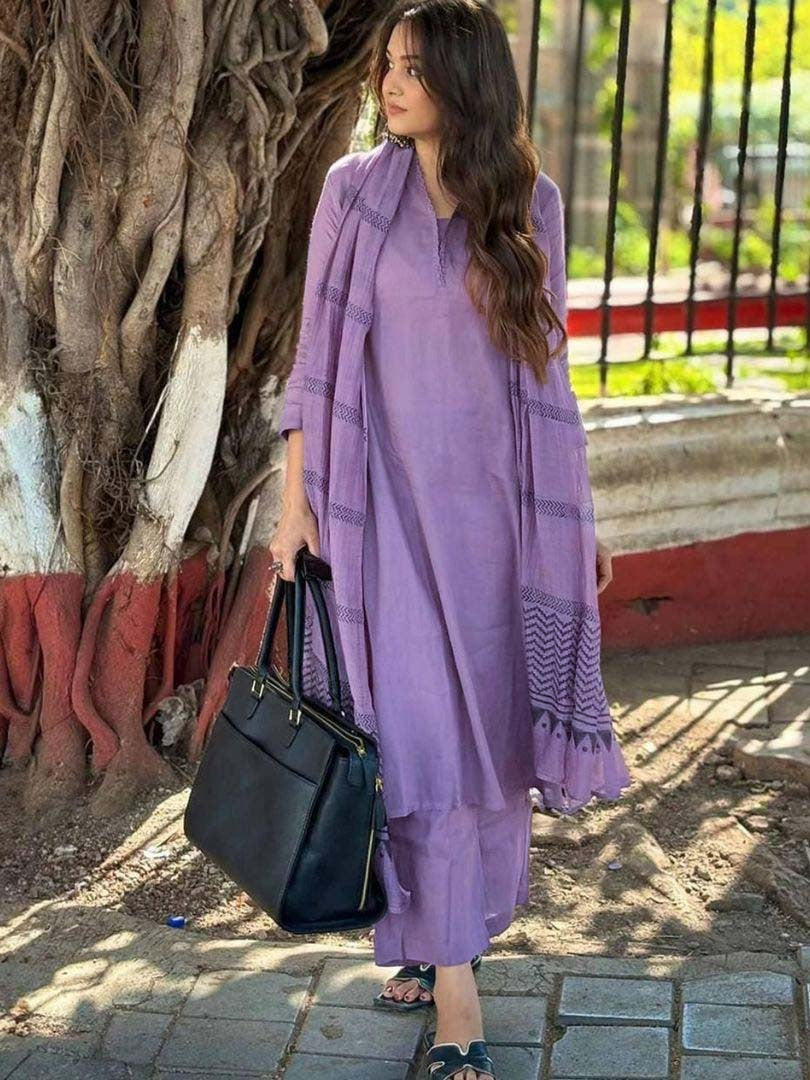 Lavender Elegance Ethnic Suit Set With Dupatta