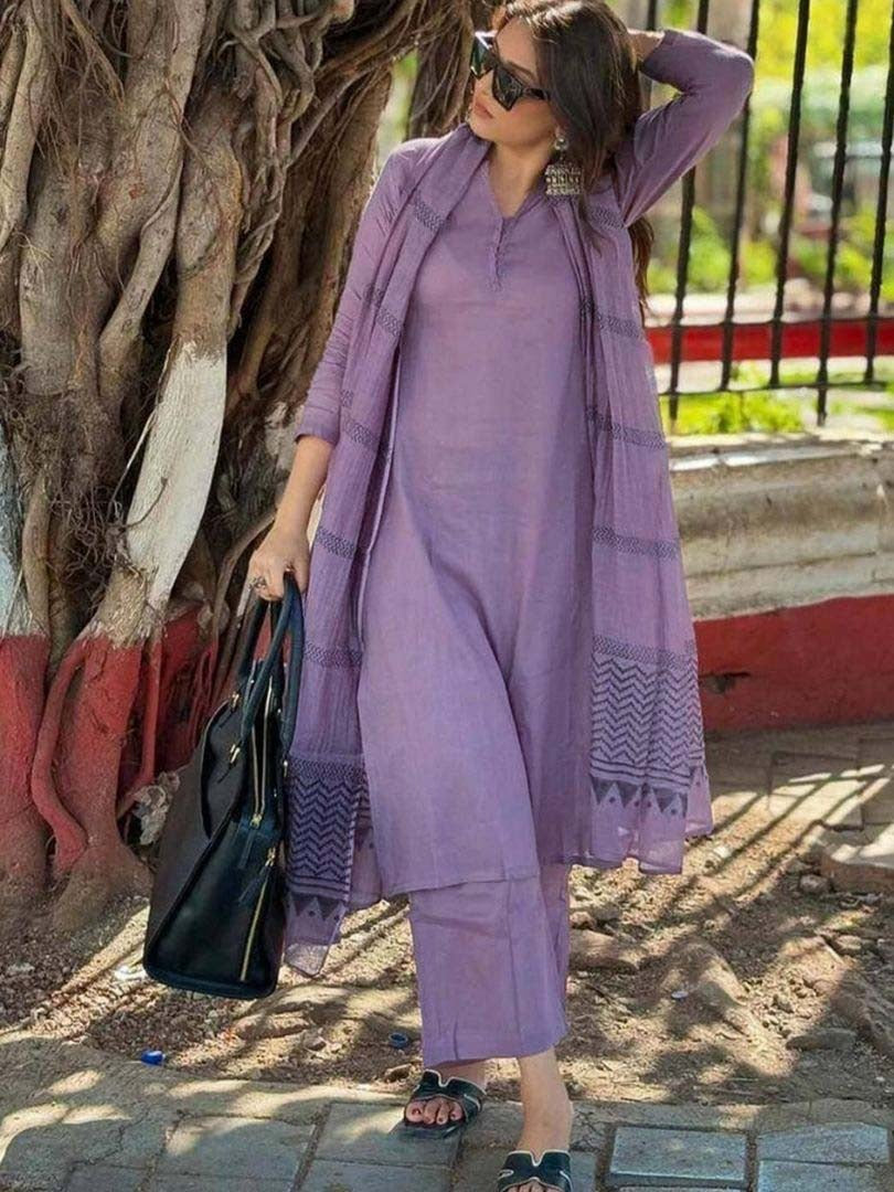 Lavender Elegance Ethnic Suit Set With Dupatta
