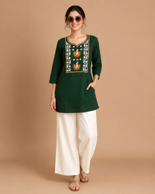 Embroidered Cotton Kurta Palazzo Set