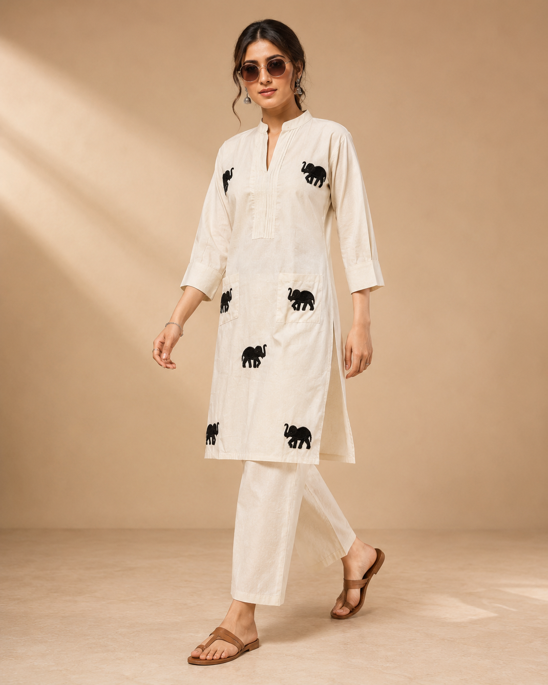 White Elephant Embroidered Kurta Set