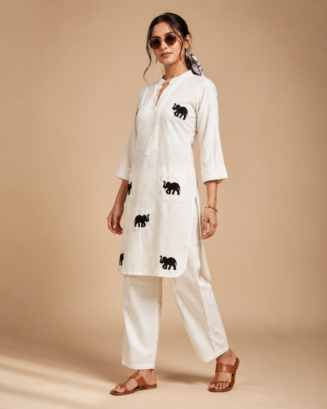 White Elephant Embroidered Kurta Set