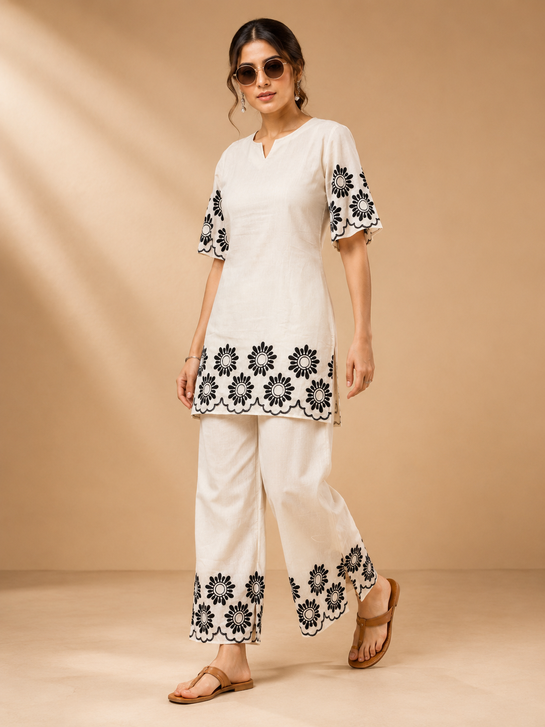 Monochrome Embroidered Kurta Palazzo Set