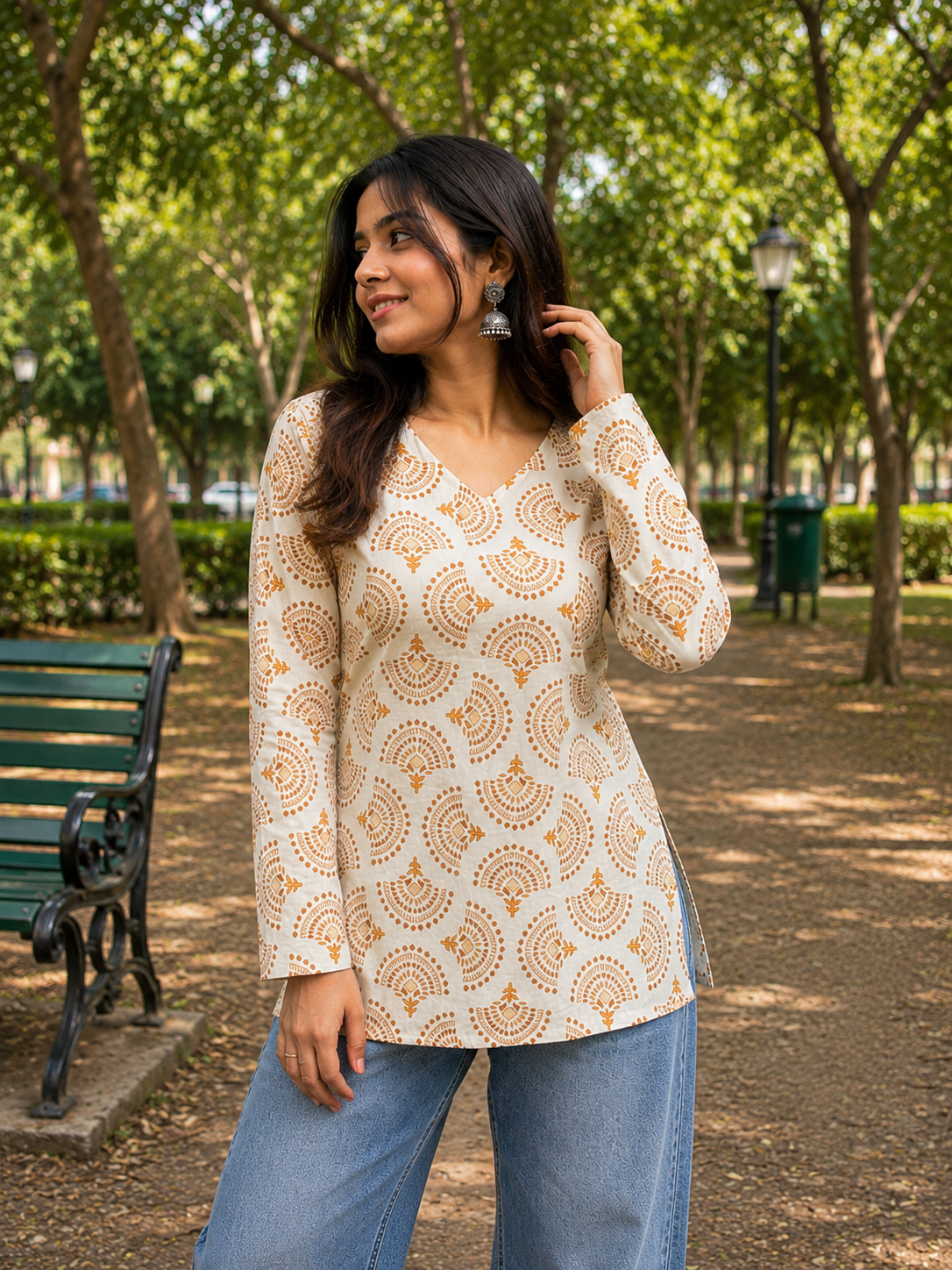 Peach Paisley Printed Short Kurti