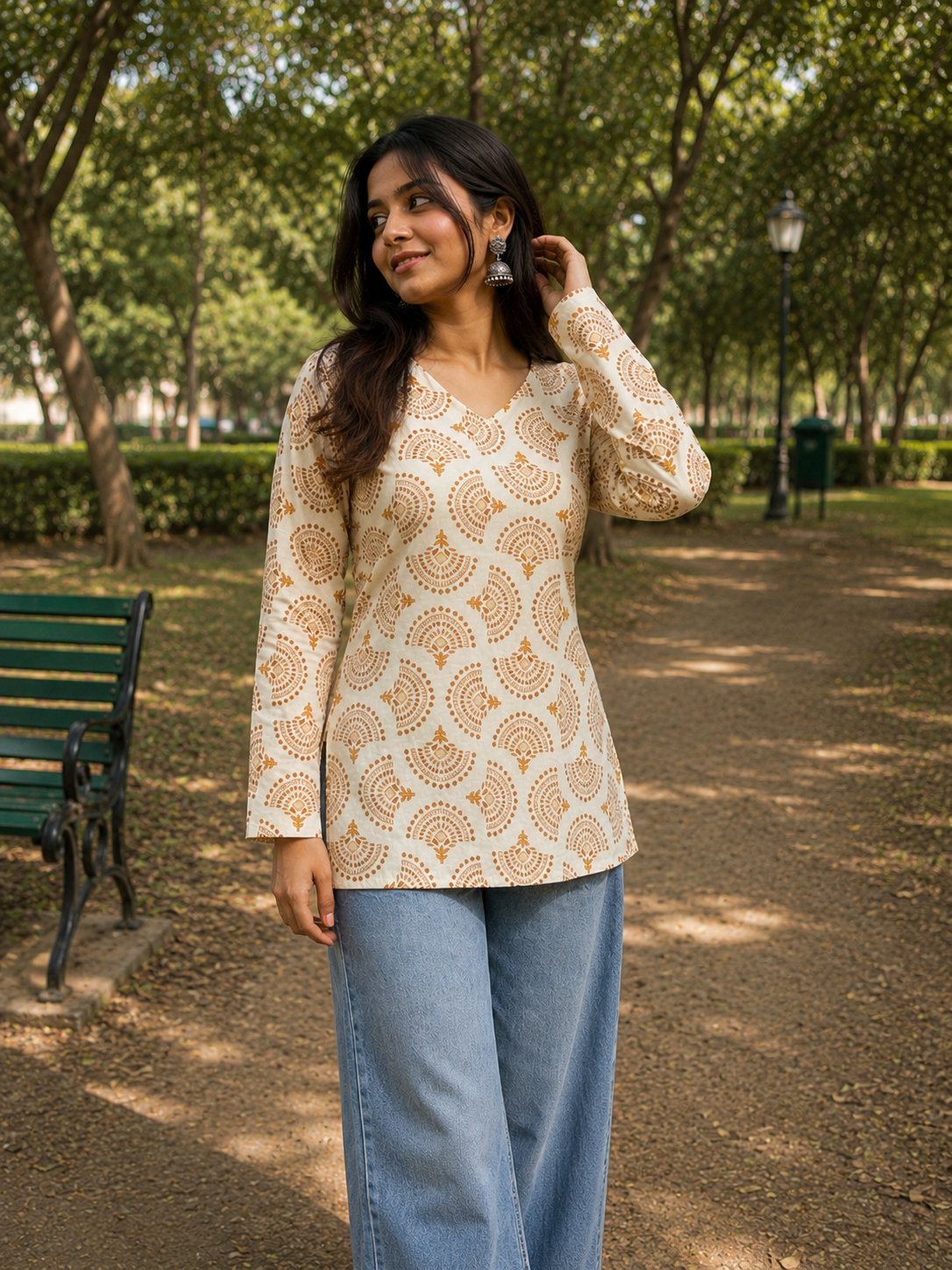 Peach Paisley Printed Short Kurti