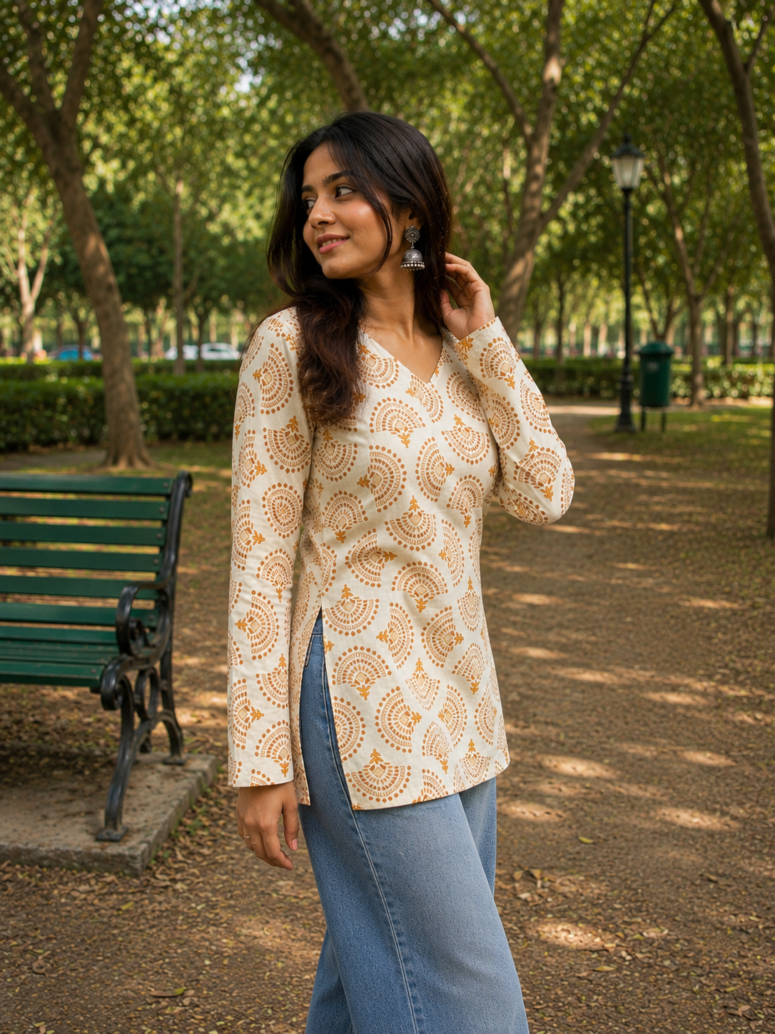 Peach Paisley Printed Short Kurti