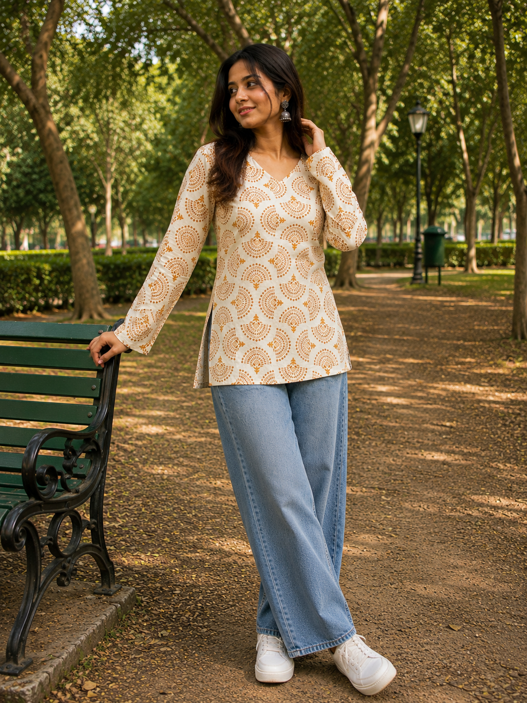 Peach Paisley Printed Short Kurti