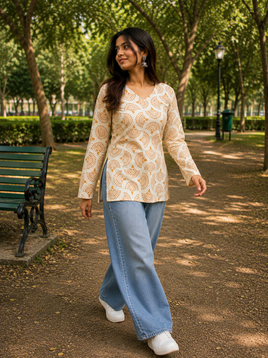 Peach Paisley Printed Short Kurti