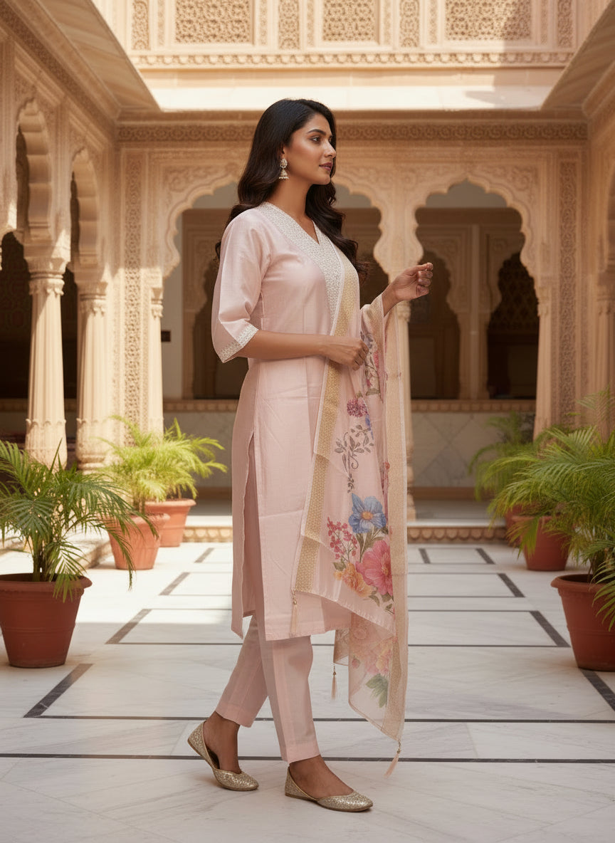 Roman Silk Floral Dupatta Set With Dupatta