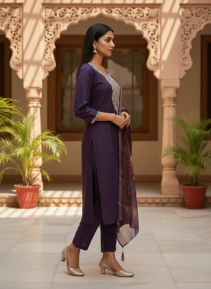 Embroidered Roman Silk Salwar Suit With Dupatta
