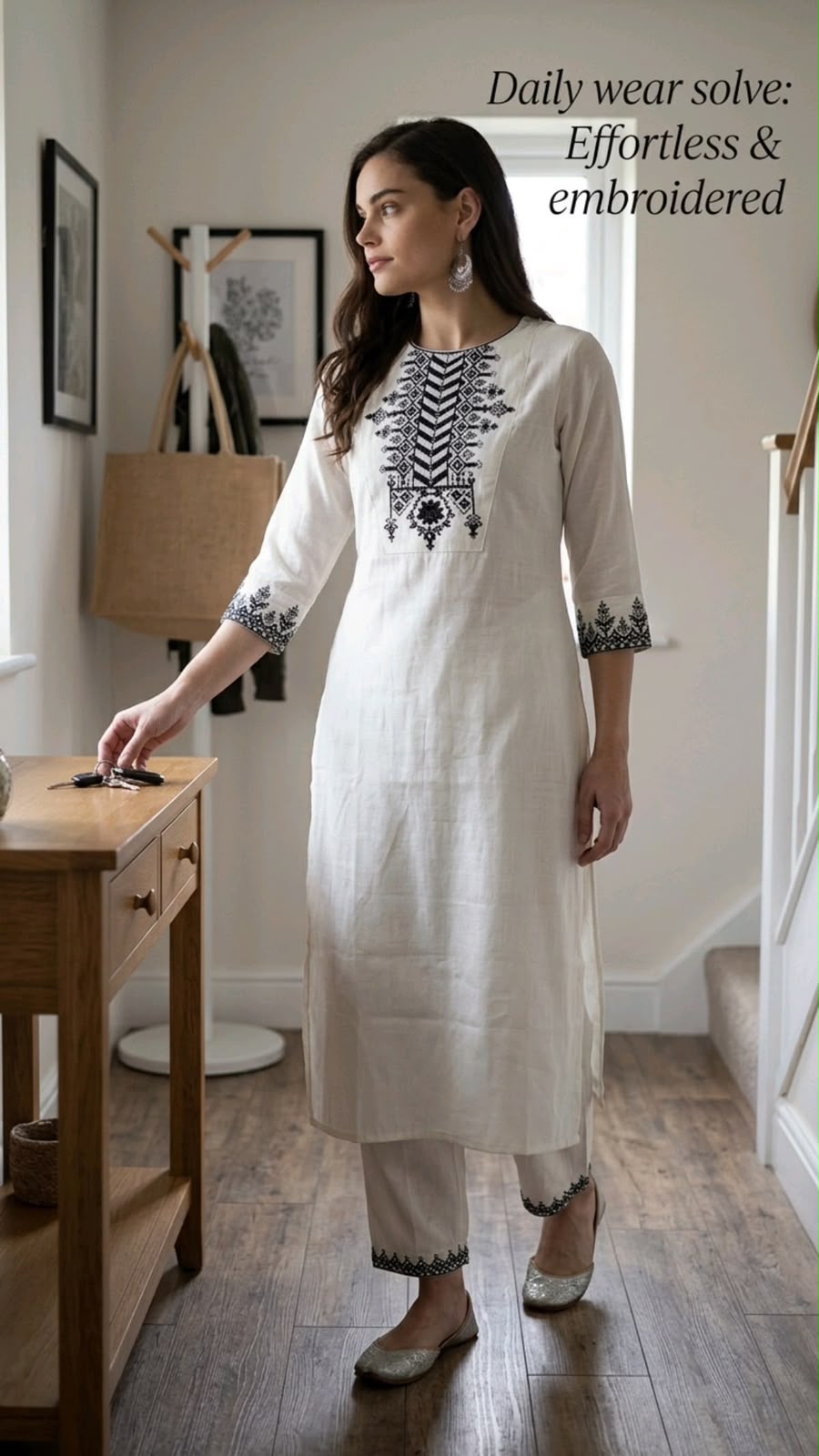 White Embroidered Cotton Kurta Set